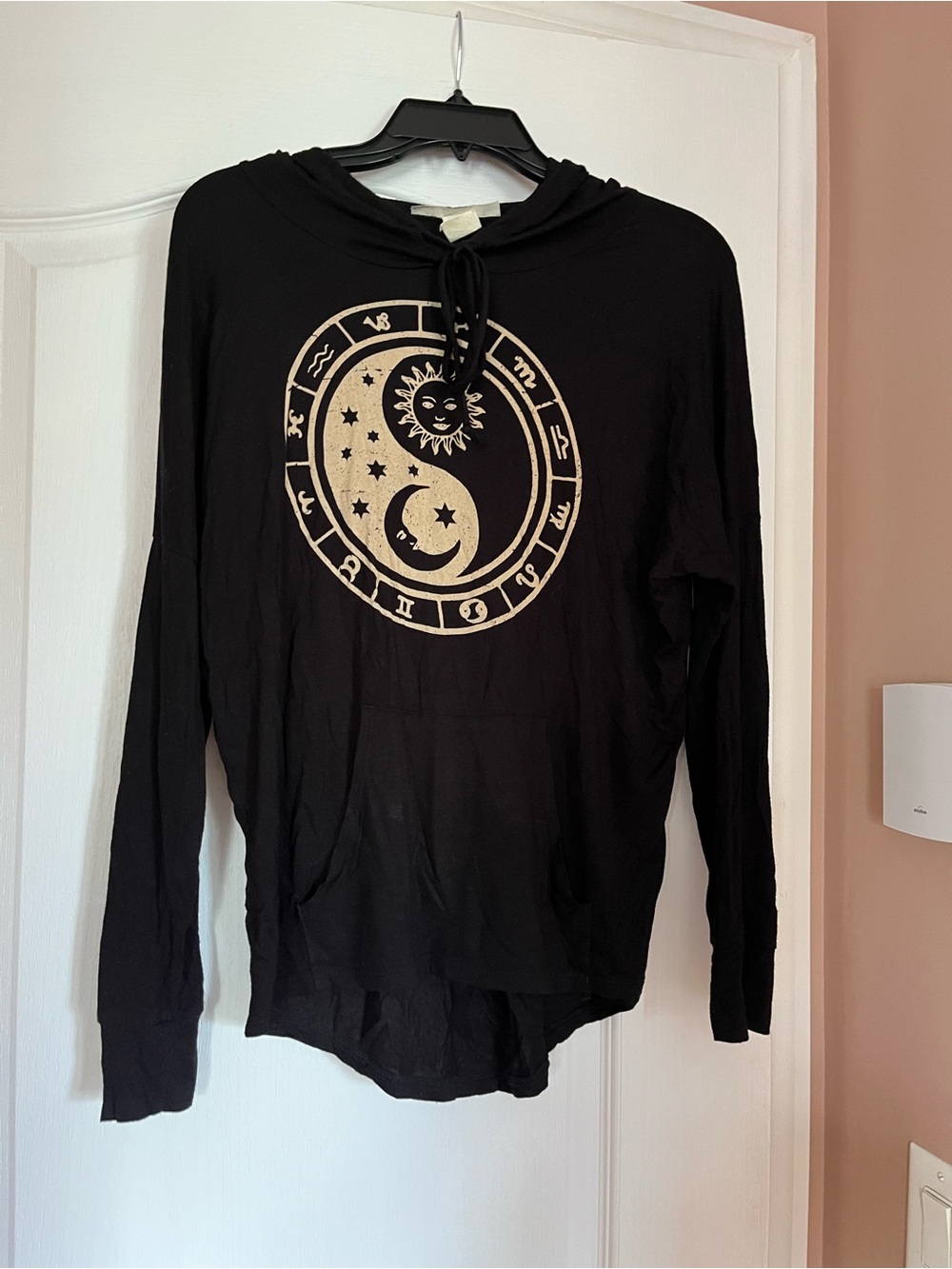 Rebel Sugar Black Hooded Sweatshirt with Gold Sun & Moon Graphic